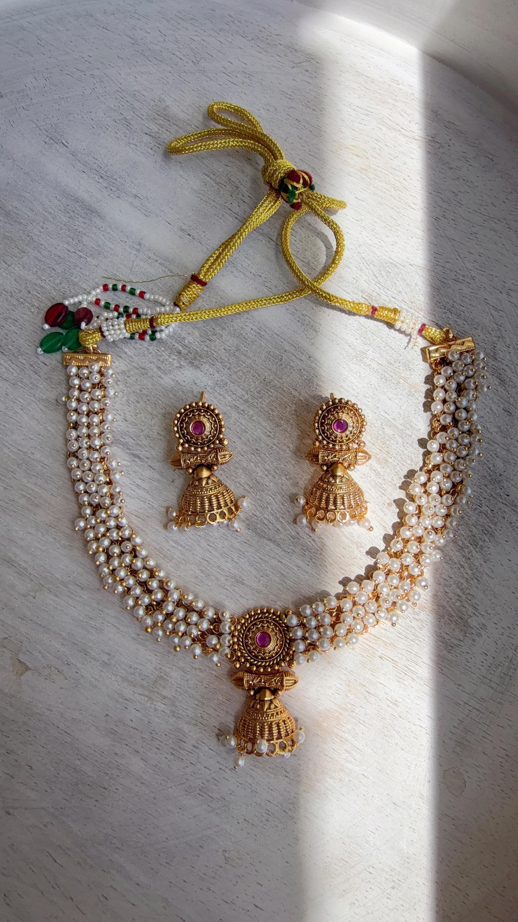 Peacock Pearl Choker Necklace Set | Guttapusalu Temple Jewelry | Rajwadi Antique Gold Indian Bridal Set