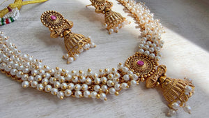 Peacock Pearl Choker Necklace Set | Guttapusalu Temple Jewelry | Rajwadi Antique Gold Indian Bridal Set
