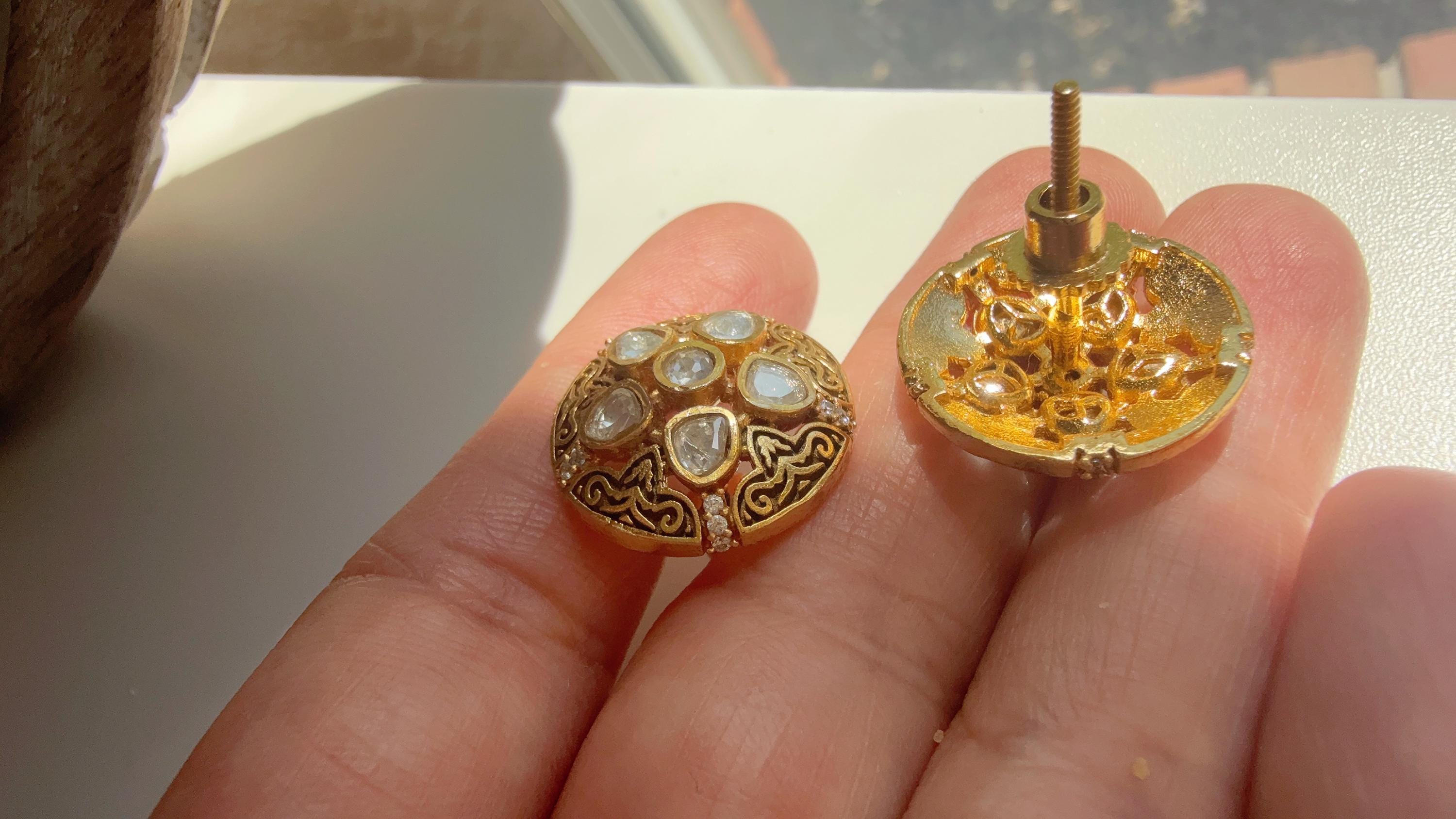 Meenakari Moissanite Polki Kundan Stud Earrings | Indian Jewelry | Statement Flower CZ Diamond Studs