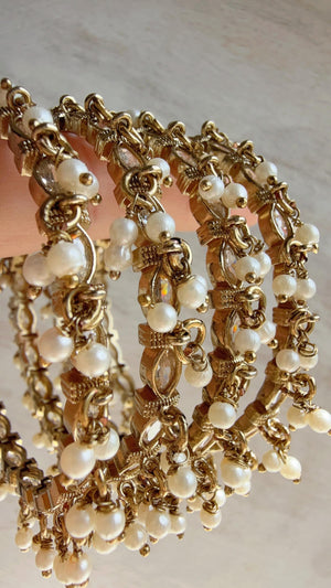 Gold Kundan Pearl Bangles 4 PC/Indian Bangles/Wedding jewelry/Polki