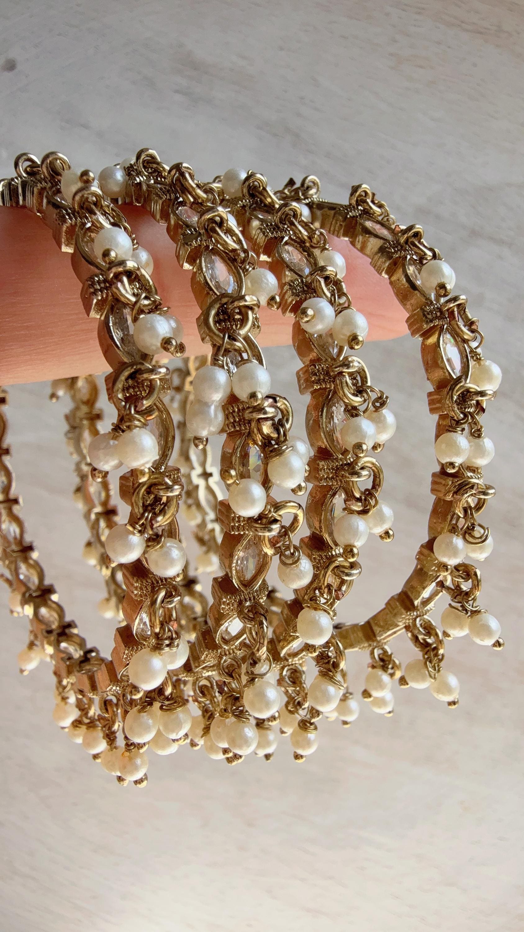 Gold Kundan Pearl Bangles 4 PC/Indian Bangles/Wedding jewelry/Polki