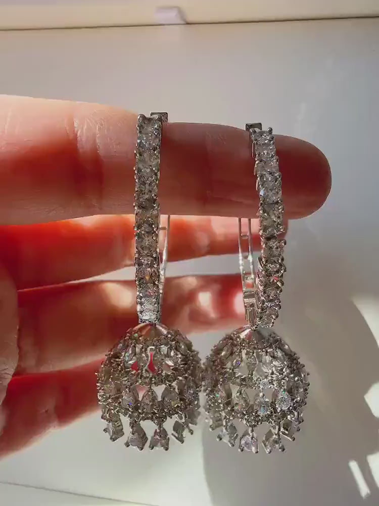Silver  bali hoops jhumka Earrings/ Indian Jewelry Indian Earrings/American Diamond jhumka/CZ Earrings/Indian jhumka