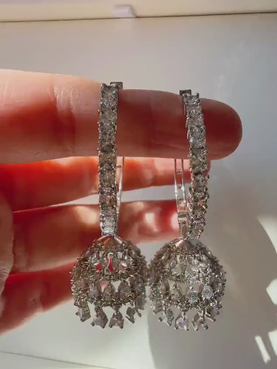 Silver  bali hoops jhumka Earrings/ Indian Jewelry Indian Earrings/American Diamond jhumka/CZ Earrings/Indian jhumka