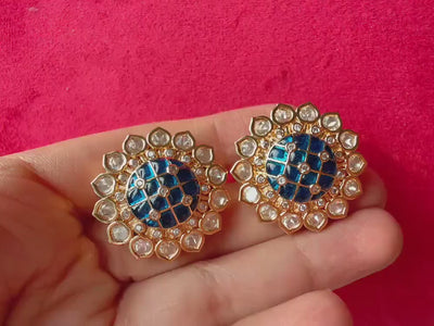 Blue sapphire Moissanite stud Earrings/Moissanite  diamond Kundan Studs /Indian Jewelry /Statement Stud Earring/