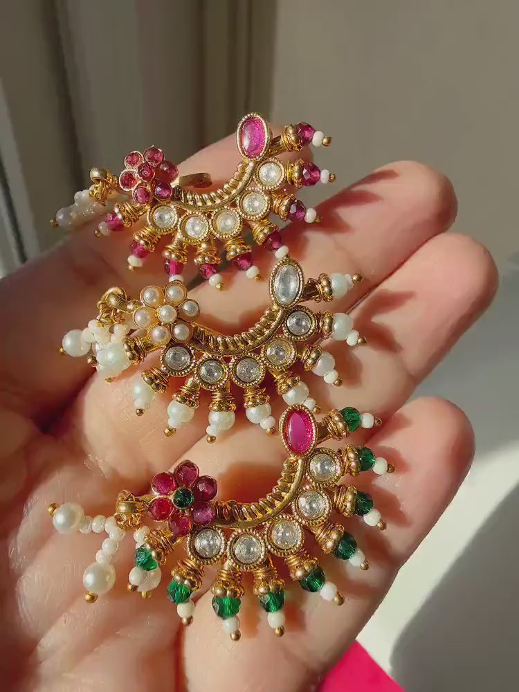 Marathi nose ring/Gold Nath/Indian Jewelry /Bridal Nath/No  piercing Required/Ruby Green set