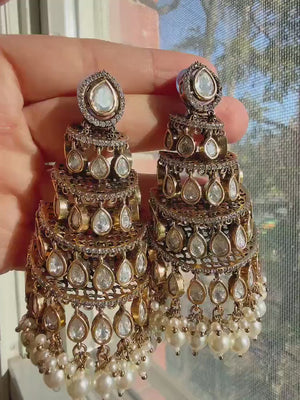 Sabyasachi-Inspired Gold Luxurious Moissanite Chandelier Earrings/Statement Jewelry Moissanite jhumka Earrings/Bridal Diamond earrings