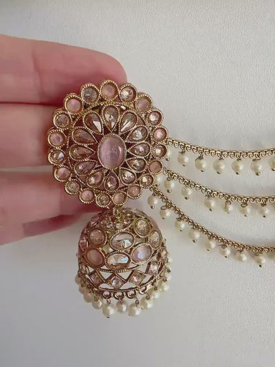 Antique polki Kundan bahubali Baby pink  Earrings Set  With detachable Earchain Sahare /baby pink Jhumka Polki Earrings / Indian Jewelry