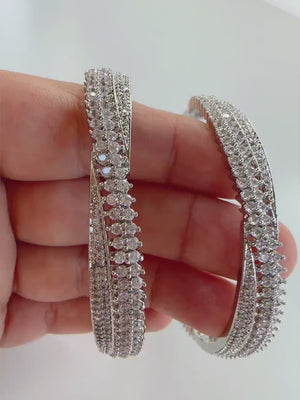 Rhodium Silver American diamond  bangle/ /American diamond bangles /Indian bangles/Indian Jewelry (AD) cubic zirconia bangles