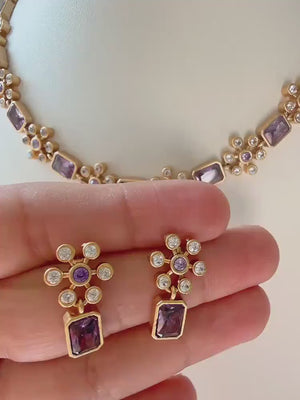 Petite classy Antique Polki Kundan necklace/Wedding necklace/Purple necklace/Indian necklace/Indian jewelry/Polki purple necklace