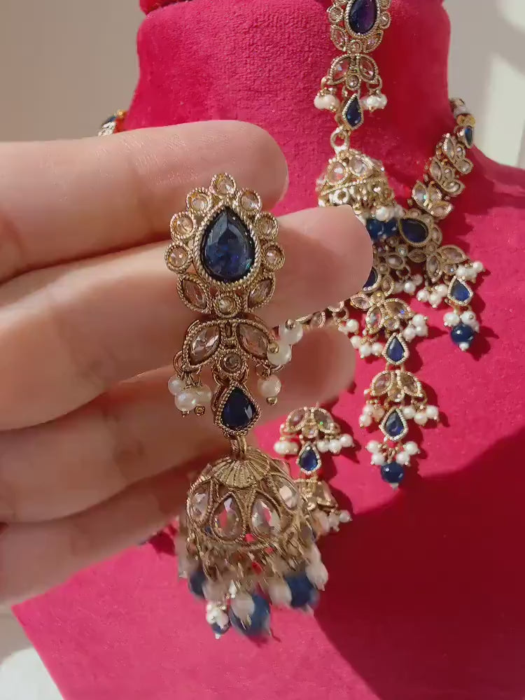 Antique  kundan  Polki blue  Kundan  necklace Set /bridal necklace/Indian wedding jewelry/Bridal necklace set/Indian wedding Necklace