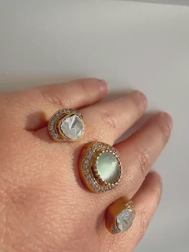Mint Kundan Moissanite diamond Ring/Adjustable Ring/Double Finger Kundan Ring /Indian Wedding jewelry/Two Finger Kundan ring