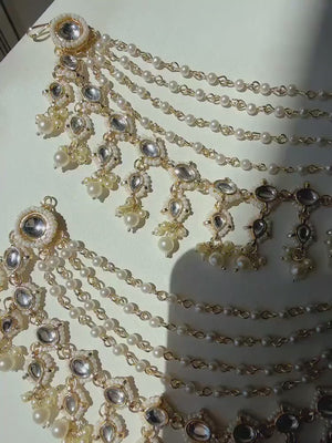 5 Layers heavy loook bridal Gold kundan pearl  Ear Chain/Sahare/Earring support chain/Kaan sahara/Bahubali Earrings/Indian Jewelry