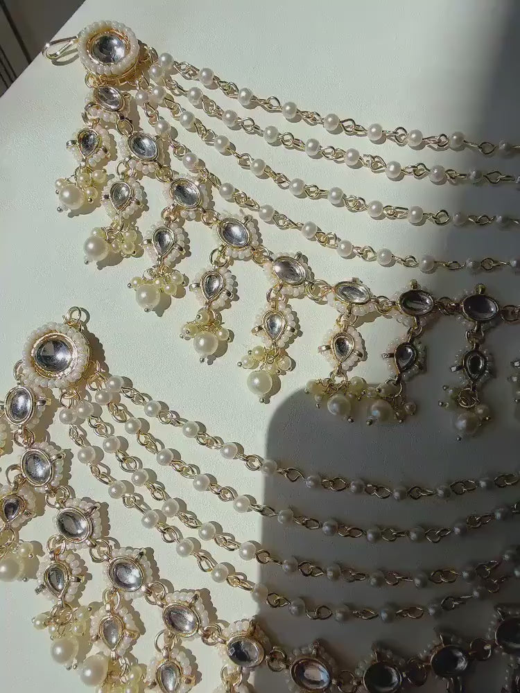 5 Layers heavy loook bridal Gold kundan pearl  Ear Chain/Sahare/Earring support chain/Kaan sahara/Bahubali Earrings/Indian Jewelry