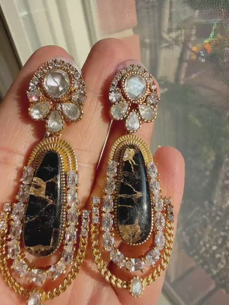 Sabyasachi-Inspired Moissanite Black Earrings/Elegant Statement Jewelry/ Moissanite Multi Earrings/Bridal Diamond earrings