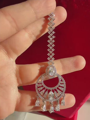 American Diamond  silver  Maang tikka/ Indian Wedding Jewelry/ Pakistani Jewelry/ Matha patti/ Indian forehead jewelry/Indian Jewelry