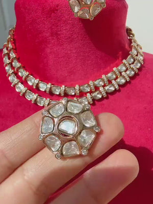 Double strand  Moissanite diamond Gold Plated necklace/Kundan Jewelry Moissanite necklace  set/diamond  Necklace /Indian Bridal Jewelry