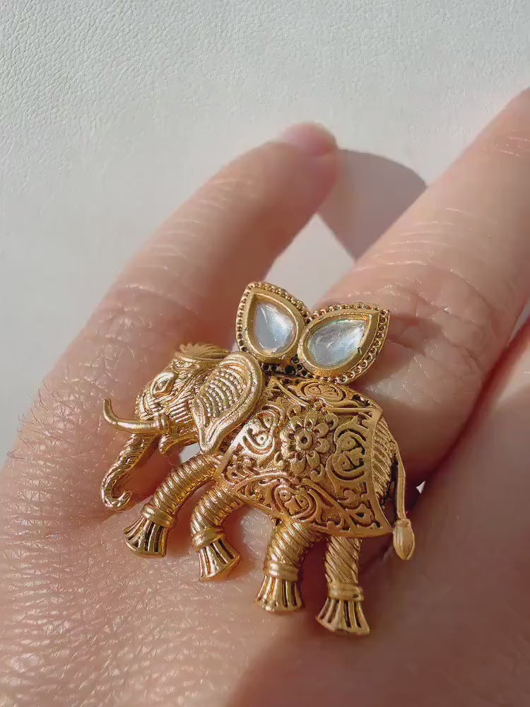 Matt gold   Antique gold  elephant Ring/Adjustable Ring/ Indian Ring/ Indian Jewelry/Indian Wedding jewelry